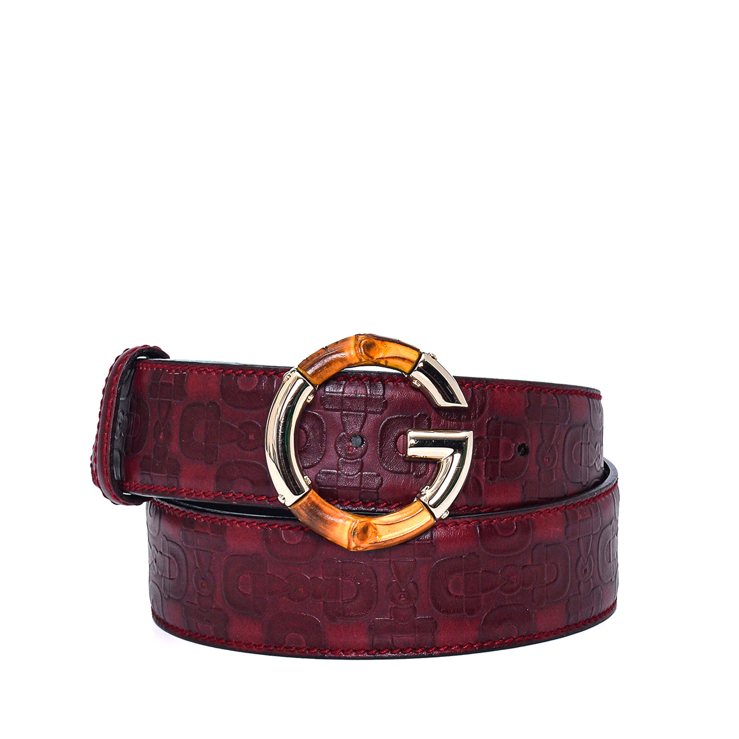 Gucci - Bordeaux  Horsebit Leather Bamboo G Buckle Belt